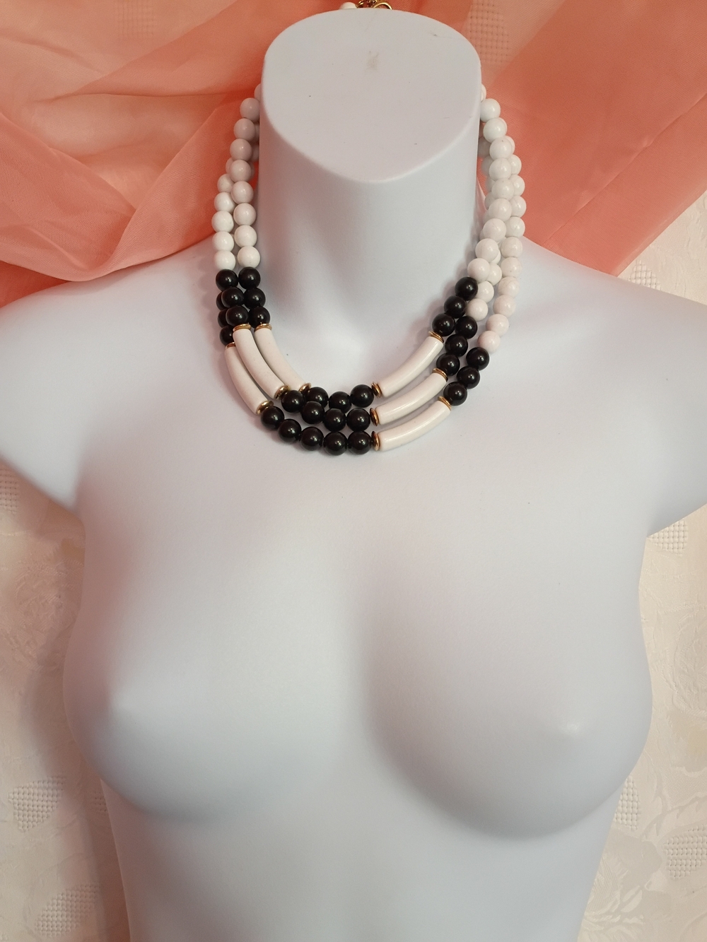 Classic Black & White Beaded Statement Necklace